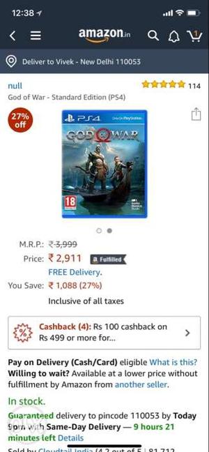 God of war 4 in new condition for sale and