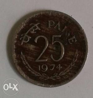Old Indian 25 paisa coin year  good condition
