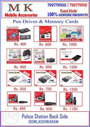 Sandisk Memory Card & Sandisk Pen Drive Available