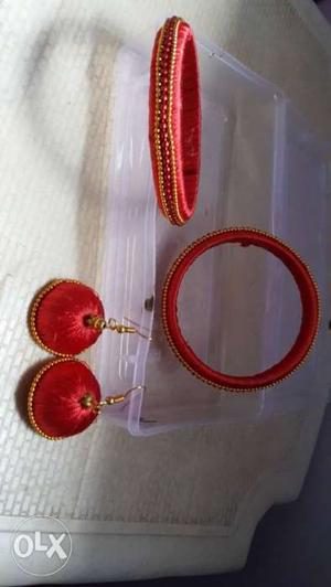 Set of Red golden bangle and earing