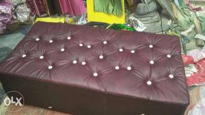Tufted Brown Leather Ottoman