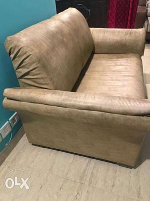 Two seater teakwood leatherite sofa(sleepwell foam)in mint