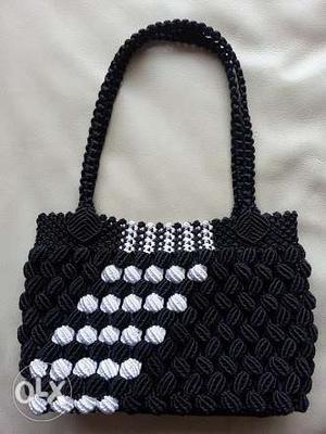 Black And White Knitted Handbag