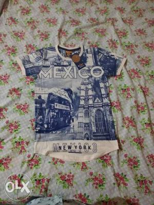 Blue And White Mexico Printed T-shirt