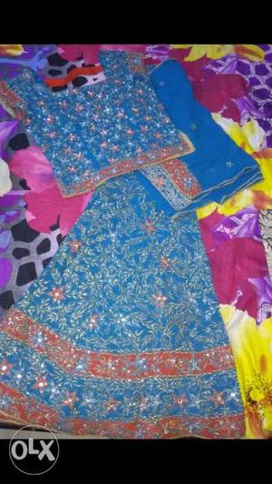 Blue And golden Floral lehenga