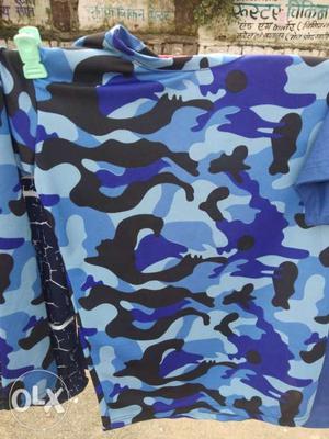 Blue, Black, And White Camouflage Print Shirt