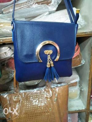 Blue Michael Kors Leather Tote Bag