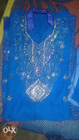 Blue colour & white stone dress material