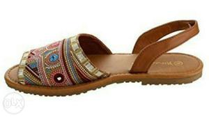 Brown And White Leather Sandal