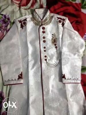 Designer White sherwani with RED Payjama only use2 time2