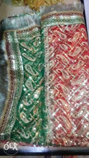 Ghunghat red & green mix colours & yellow 