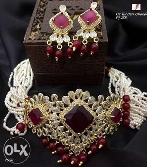 Gold-colored And Red Beaded Bracelet