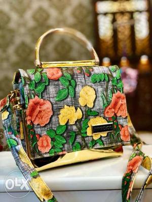 Green, Red, And Yellow Floral Tote Bag