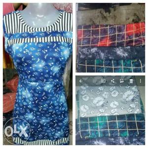 Ladies double pic top each 350/- Blue And White Floral Print