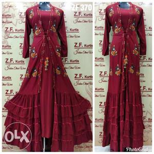 Long kurti in lawn material with embroidery