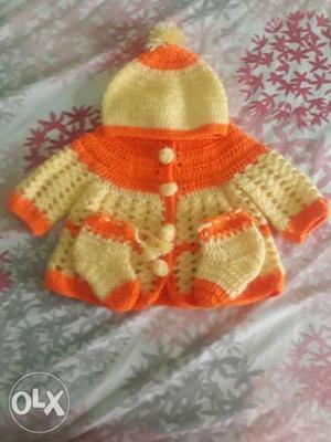Orange And White Knitted Cap