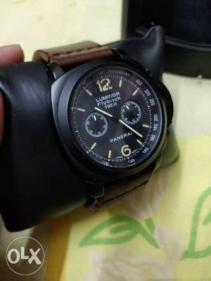 Panerai Flyback Chronograph Watch With Black Leather Strap