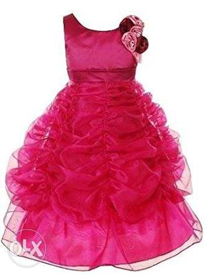 Pink Wings Girls Birthday Party wear Gown Princess Ball Gown