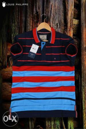 Red, Blue, And White Striped Polo Shirt