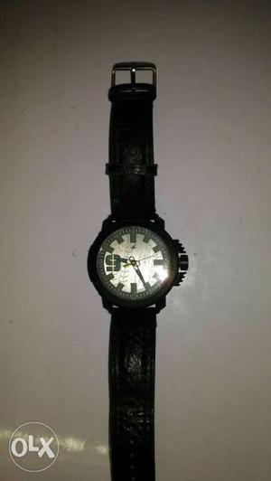 Round Black Chronograph Fastrack Watch With Black Leather