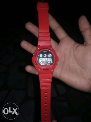 Round Red Casio Digital Watch With Red Strap