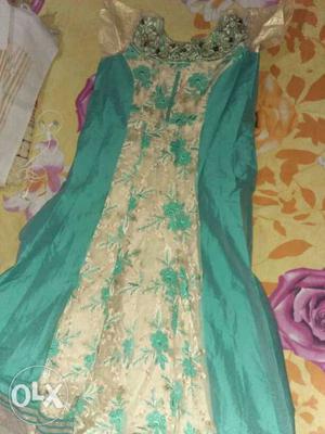 Sea green flower dress with duppata and