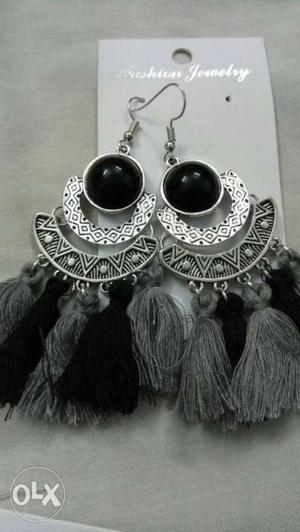 Silver-colored And Black Earrings