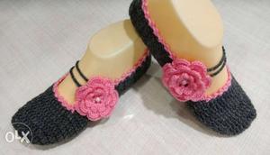 Two Black-and-pink Knitted Baskets