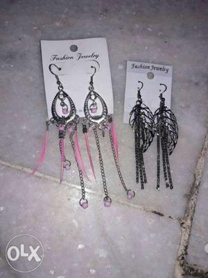 Two Pairs Of Silver-colored Hook Earrings