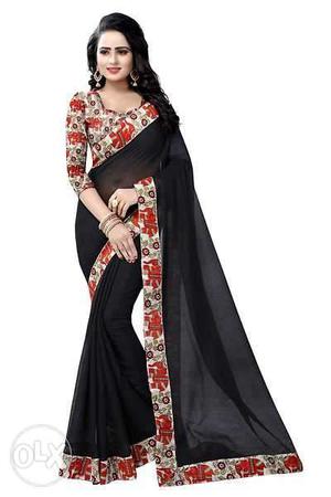 Women's Black And Red Floral Abaya