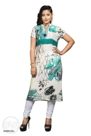 Women's Green And White Floral Sleeveless Dress 43%