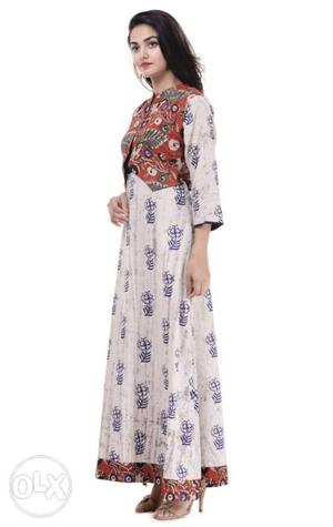 Women's White And Red Floral Abaya