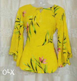 Yellow And Black Scoop-neck Long-sleeved Shirt