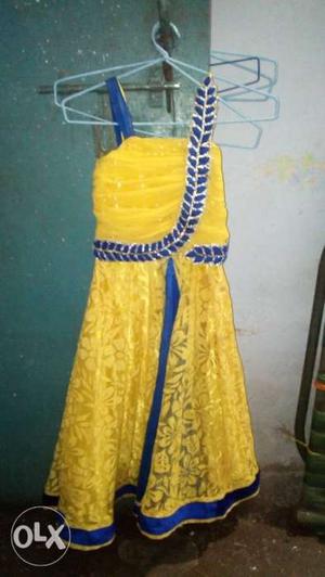 Yellow And Blue Sleeveless Dress