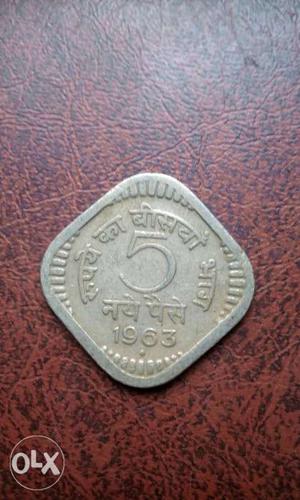"5" paisa silver coin of 