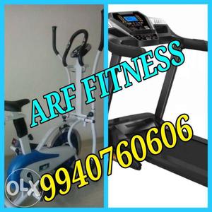 Black Treadmill And Grey Elliptical Trainer