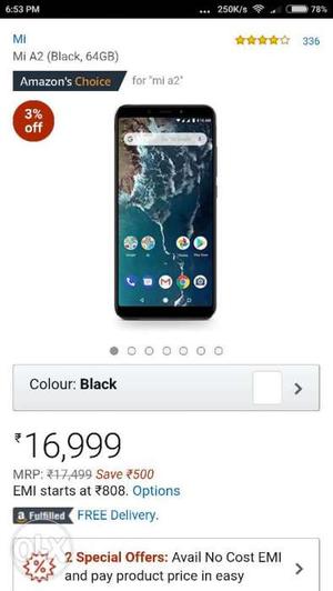 Brand new mi a2 black phone seld pack with axtra