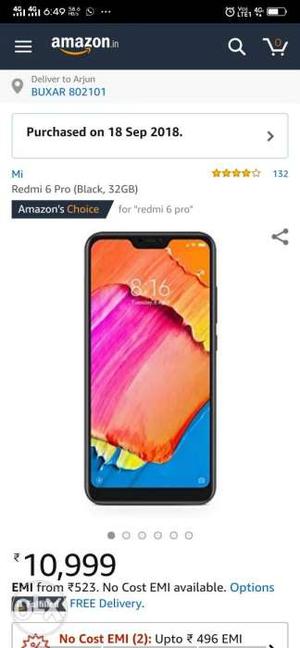 Redmi 6 pro 3gb 32gb black colr seal packed