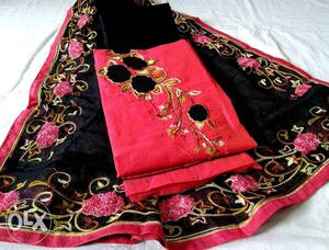 Black, Red, And White Floral Yazma