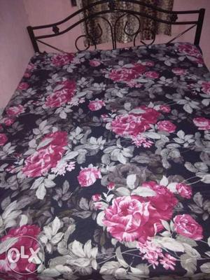 Black, White, And Pink Floral Bedspread
