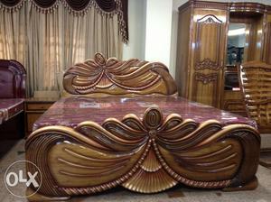 Brown And White Wooden Bed Headboard