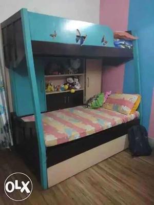 Brown Wooden Bunk Bed With Mattresses