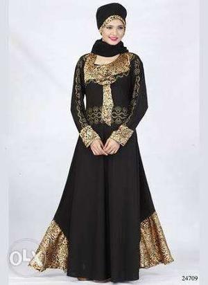 Designer Party Wear Black color animal print burqa abaya