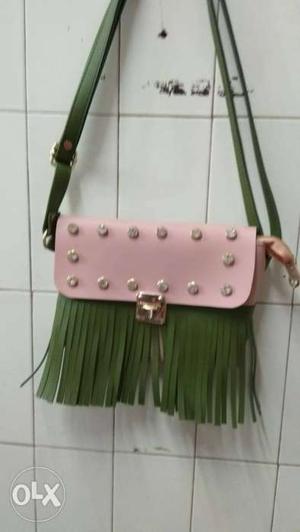 Green And Pink Leather Bag