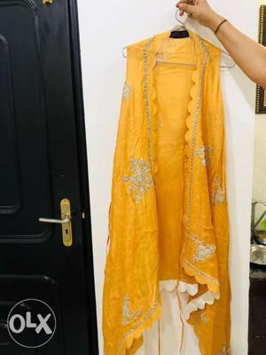 Mustard angrakha dress by shilendra gupta, hand