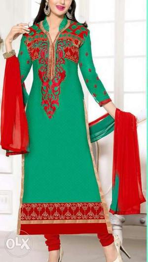 New semistiched cotton suit with embroidery and