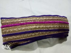 Purple, White, And Black Striped Textile