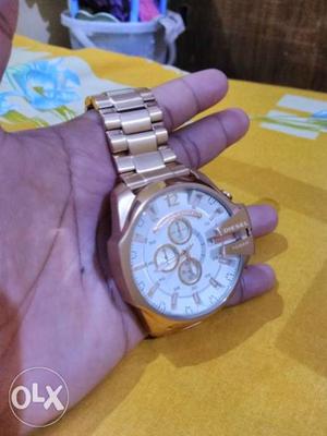Round Silver Chronograph Watch With Link Bracelet by diesel