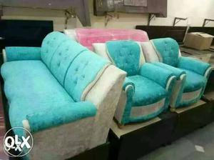 Sofa set five seater kight blue