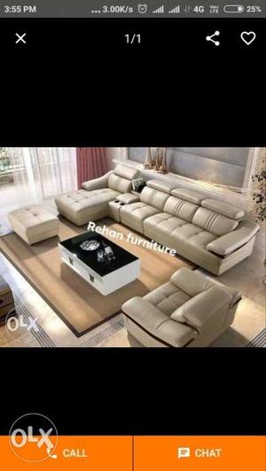 Stylish leather sofa set without table